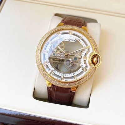 Ballon Bleu De Cartier 44*12mm 316L Steel Skeleton Face Black/Brown Band Mingzhu Movement Watch